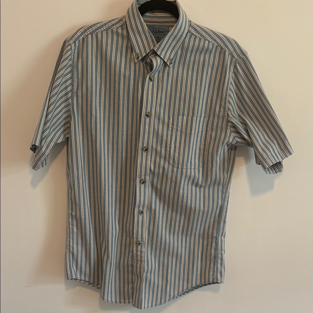 L.L. Bean Blue and White Striped Button Down Shirt